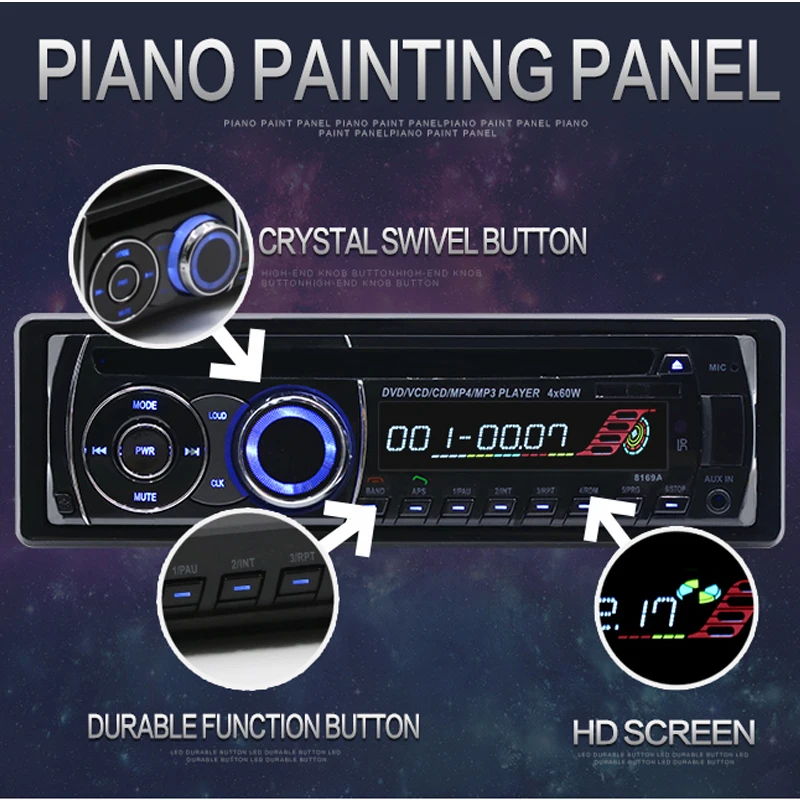 

2.5 Inch Car Radio High Quality CD/DVD Player Car Audio Stereo with FM Tuner Bluetooth Autoradio AUX MP3 Player SD USB Charger