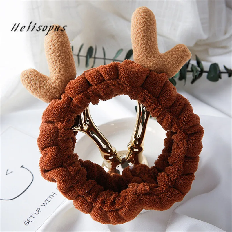 

Helisopus New Korean Cute Elk Hairband Women Girls Plush Christmas Headband Soft Deer Horn Ears Fur Plush Hair Accessories