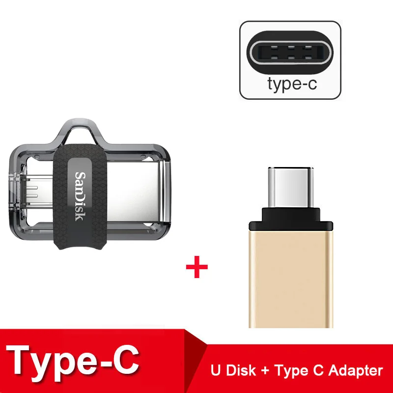 SanDisk USB флеш-накопитель 32 Гб USB 3,0 двойной мини-флеш-накопитель cle USB флеш-накопитель, флешка animado для ПК и телефонов Android, диск на ключ - Цвет: SDDD3 32GB PlusTypeC