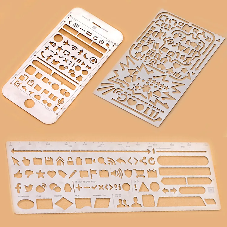 Creative phone 6S WEB UI life Cutout Drawing Stencils Metal DIY Ruler Bookmark for Notebook Planner Sketch Stainless Steel