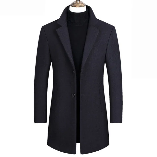 navy blue Модный мужской однотонный однобортный плащ/мужской шерстяной пиджак высокого качества, Модная приталенная верхняя одежда 901 - Цвет: navy blue