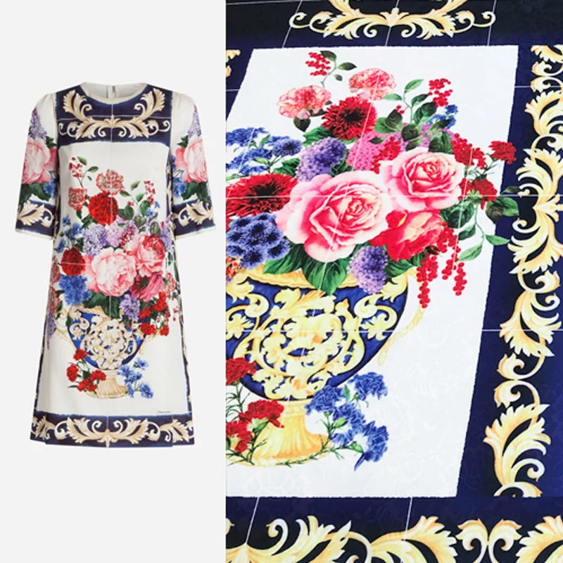 

1.5meter Sicily Style Majolica Retro Flowers Embossed Jacquard Fabric for Woman Spring Autumn Dresses with Sleeves DIY
