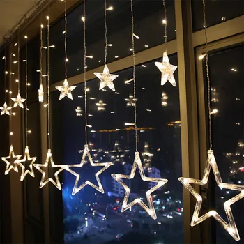 

2.5M 138 Leds Night Light USB/Battery Power 12Pcs Star Curtain String Lights Hanging Lamp for Wedding Party Window Garland Decor
