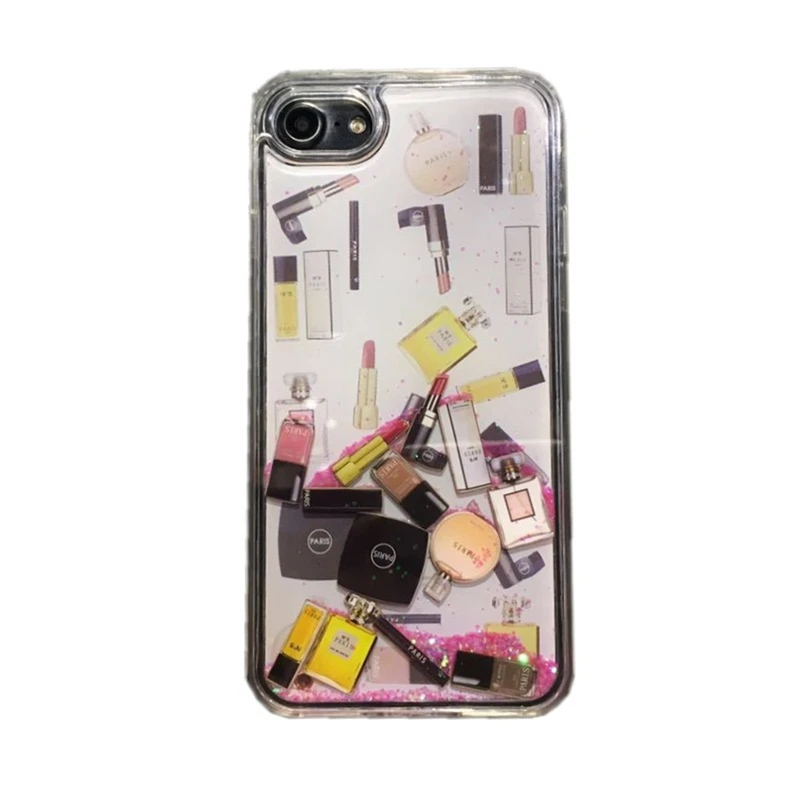 

Drifting cosmetic case for iphone XS Max XS XR X 6 6S 7 8 plus quicksand perfume lipstick protective cover(Silver/pink/rose red)