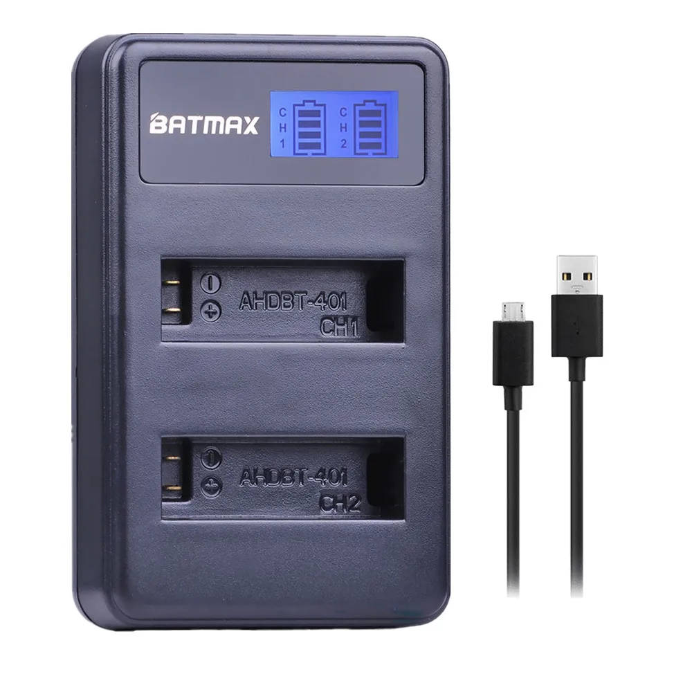 

1PC AHDBT-401 LCD Display Dual USB Battery Charger for Go Pro Hero4 bateria AHDBT 401 Action camera accessories