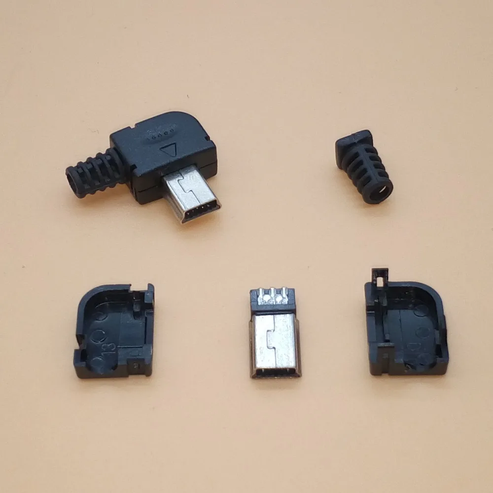 

10set Mini Type B USB 5Pin Welding Type Male Plug Connector DIY 4 in 1 90 Degrees Connector Adaptor