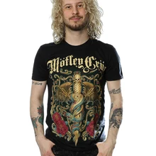 С надписью Mötley Crüe Для мужчин изысканный Кинжал футболка хлопок короткий рукав с круглым вырезом Топы и футболки Для мужчин s футболки модные S-3XL