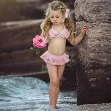 ARLONEET/комплект из двух предметов для маленьких девочек; пляжный купальник с бантом и цветочным принтом; костюм для отдыха; Открытый купальник с лямкой на шее; W0527