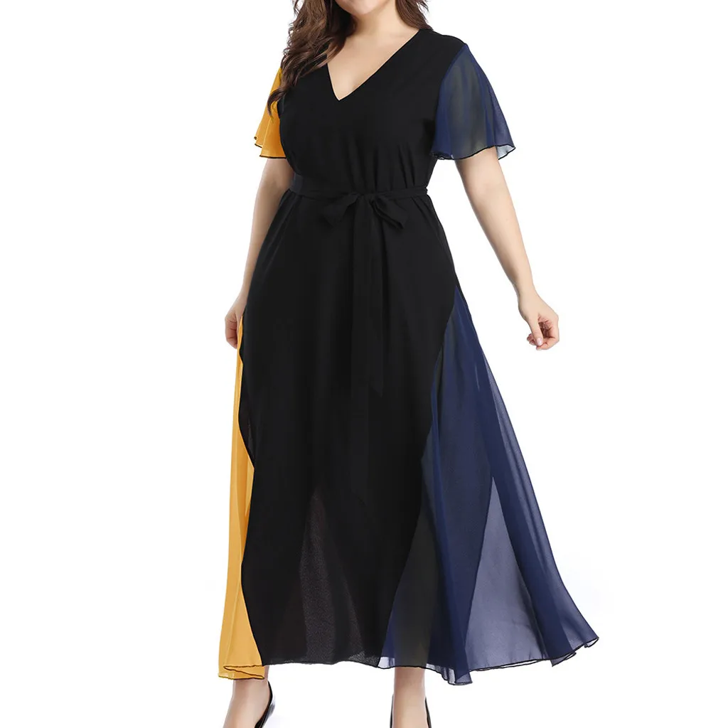 SAGACE, женское Повседневное платье с коротким рукавом большого размера, богемное простроченное длинное платье, шикарные модные удобные дизайнерские платья