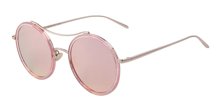 Модные женские зеркальные Круглые Солнцезащитные очки с двойным мостом UV400 - Цвет линз: C05 Pink