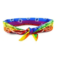 Rainbow Stripes Paisley Floral Women Girl Cotton Pocket Square Scarf Cute Rabbit Ear Headband Bandana Hip-Hop Wristband Neck Tie 2