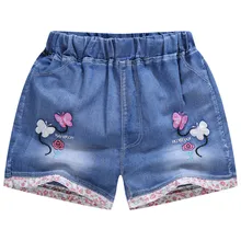 Хлопковые летние детские джинсовые шорты для девочек; модные джинсовые шорты с милым рисунком кролика; шорты для девочек; детские штаны с цветочным принтом