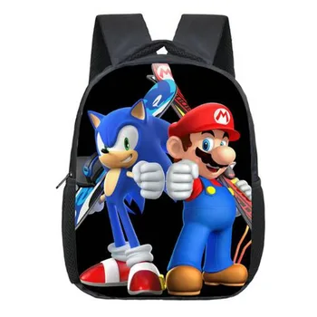 

12 Inch Super Mario Bros Kindergarten School Bags Sonic Printing Bookbags Children Baby Toddler bag Kids Backpack Gift