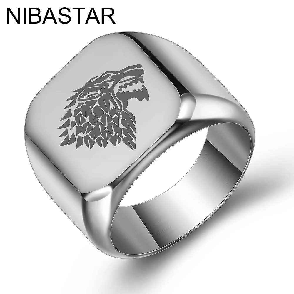 

Fashion Cool Punk Wolf Head Rings Square Gold / Silver / Black /Blue Btainless Bteel Ring For Man Jewelry Gift