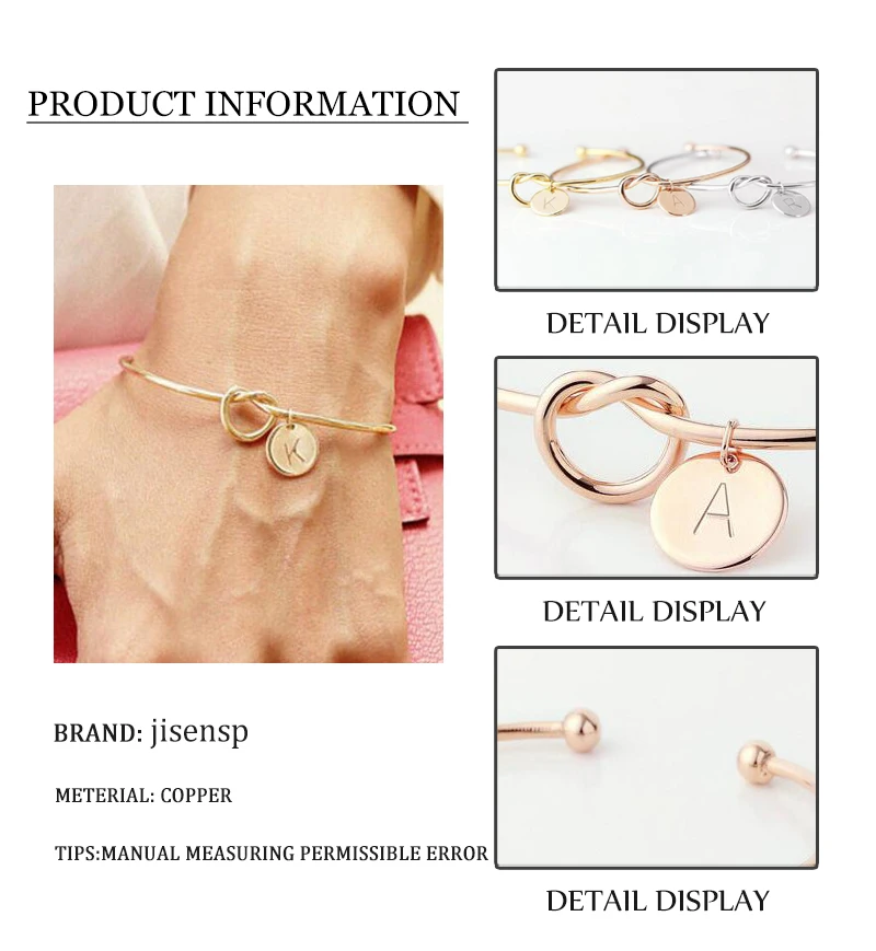 Jisensp простой начальный браслет с узлом 26 букв браслеты для подружек A-Z браслеты с подвесками браслет для подружки невесты ювелирные изделия