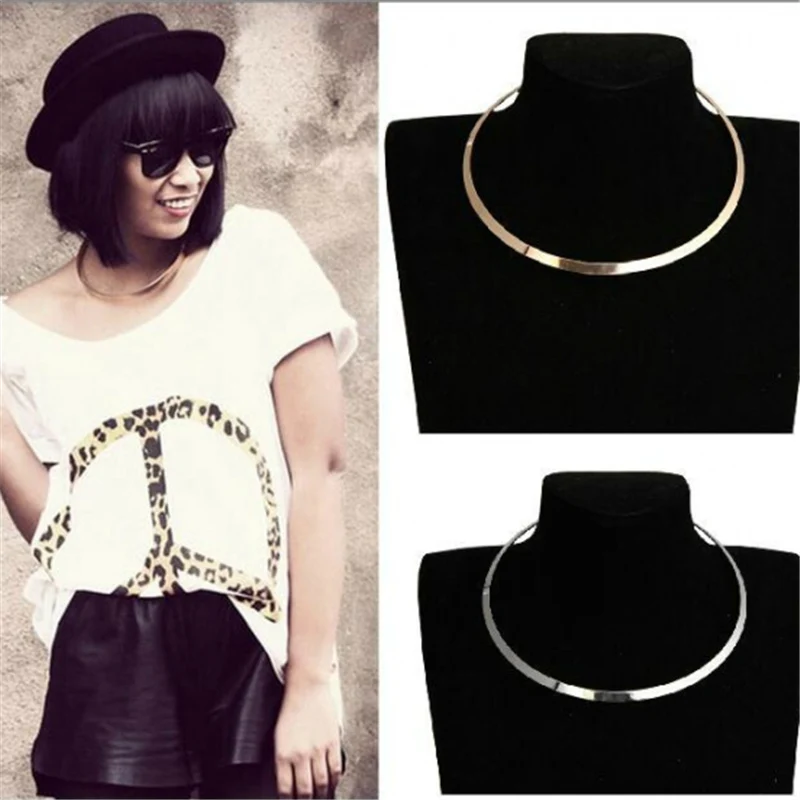 

2018 New Hottest Fashion Torques Gold Color&Silver Plated Simple Bright Metal Circle Collar Chokers Necklaces For Women Jewelry