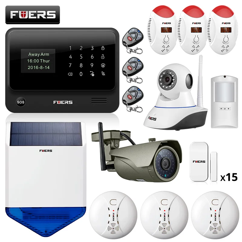 

FUERS G90B Plus WIFI GSM IOS Android APP Control Home Security Surveillance Flash Solar Siren Sensor Outdoor Indoor Camera