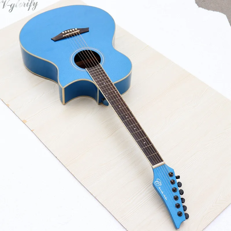 

high quality metalic blue 6 string acoustic guitar