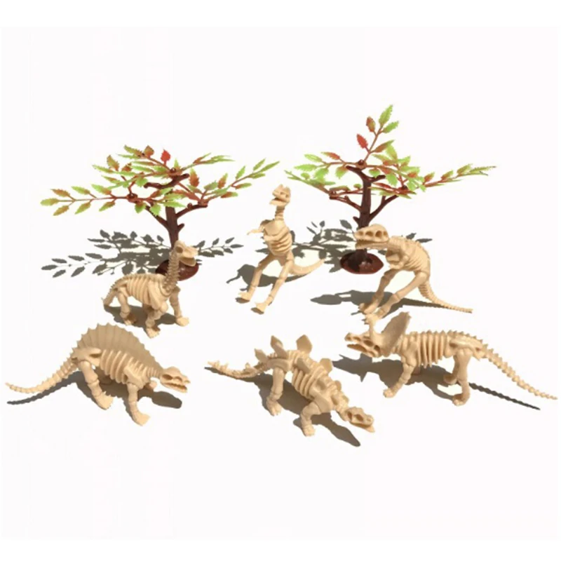 6 шт. ПВХ Имитация Динозавра Fossil Bone скелет модель Декор игрушки Дети Рождественский подарок