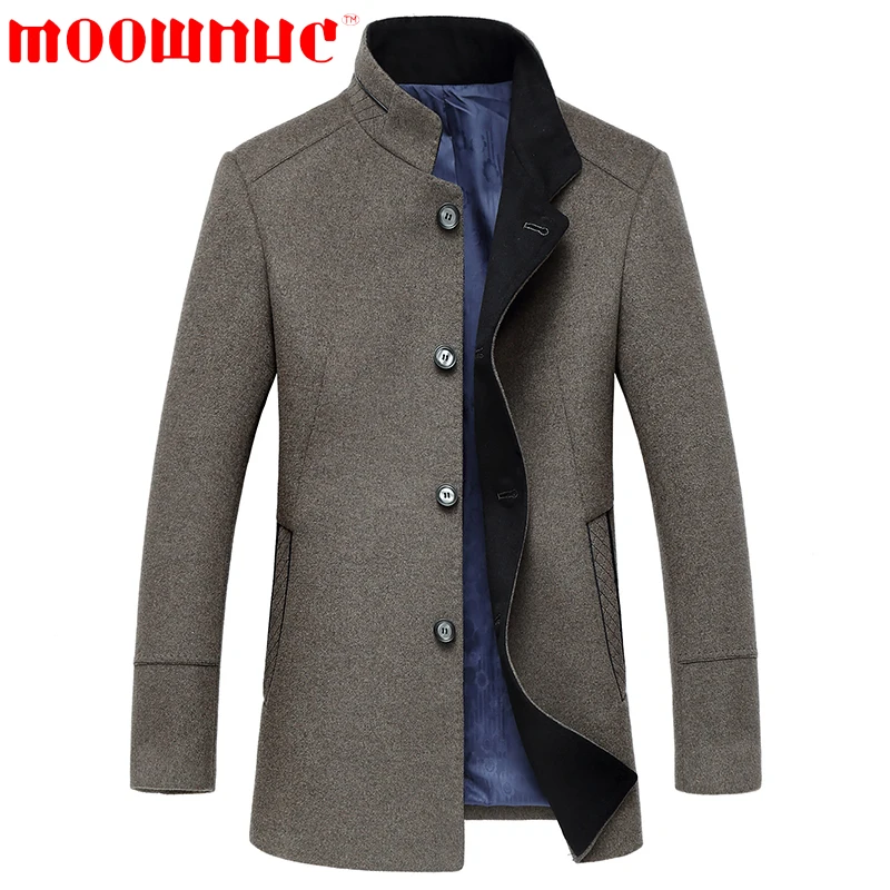 Woolen Overcoat Men Stand Collar Fashion Four Colors Slim Medium Length