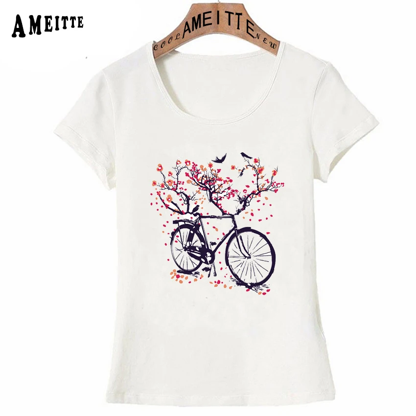 Женская футболка с принтом в виде велосипеда AMEITTE Повседневная Love Nature Art для