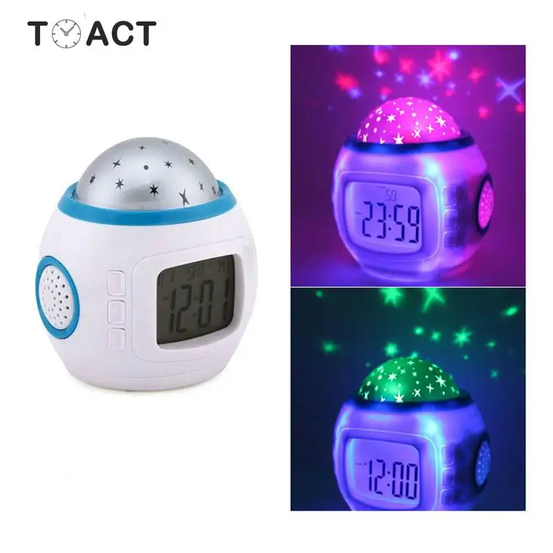 

Music Alarm Clock LED Digital Electronic Table Projector Desk Clock 12/24 Hours Children Night Starry Sky Home Decor For Kids