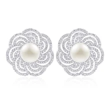 XIUMEIYIZU новые полые серьги с жемчугом и кубическим цирконием, модные ювелирные изделия, серебряные серьги-гвоздики для женщин, свадебные