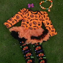 Новинка года, одежда для маленьких девочек платье на Хэллоуин Детский бутик для маленькой девочки комплекты на Хэллоуин с necklace ем и бантом и гетры