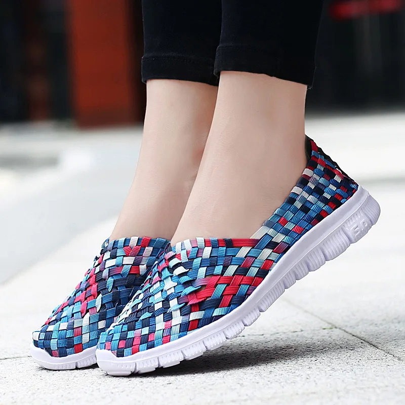 Women Sneakers Summer Woven Shoes Womens Flats Casual Breath Loafers Femael Tenis Lightweight Sneakers Zapatos Big Size 35-42
