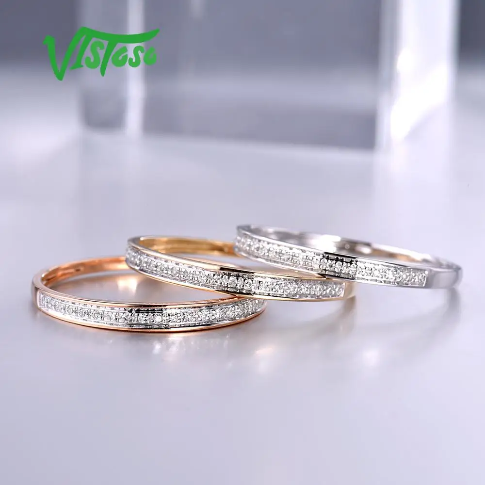 Skup VISTOSO oryginalne 14 K biały żółty pierścionki w kolorze różowego złota dla pani błyszczące diament zaręczyny rocznica prosty styl wieczne Fine Jewelry