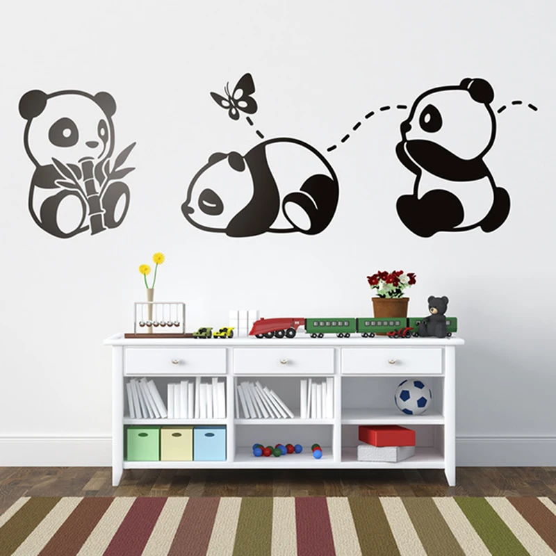 

Stickers The Cute 3 Pandas Vinyl Wall Art Decor Mural Decal Wallpaper Living Room Home Decor Poster Kids Room House Decoration