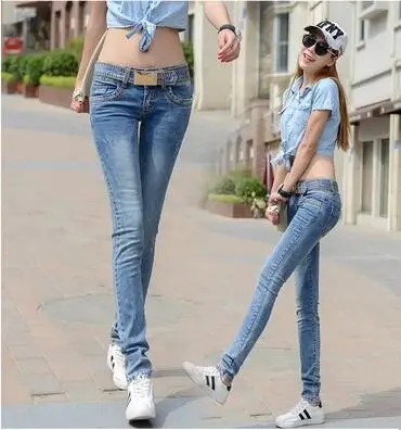 Весна и лето размера плюс хлопок для женщин девушек эластичный облегающий с заниженной талией брюки карандаш джинсы одежда - Цвет: 2