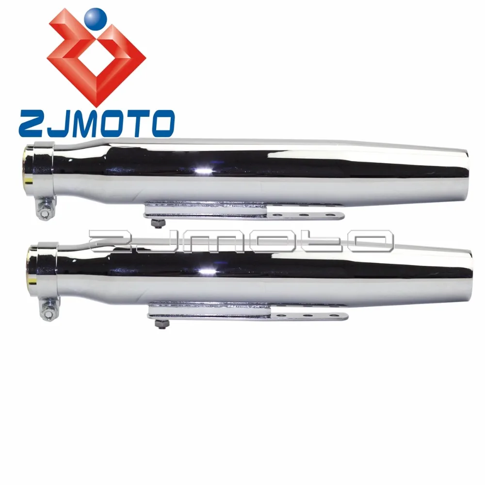 2x Universal Motorcycle Exhaust Mufflers Silver For Harley Honda Yamaha