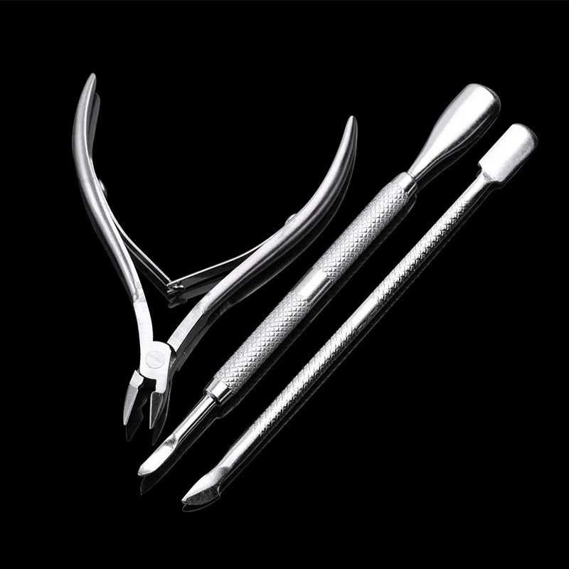 

3pcs Stainless Steel Cuticle Scissor Pusher Spoon Dead Skin Remover Cutter Tools Cleaning Cuticle Nipper Trimmer Manicure Tool