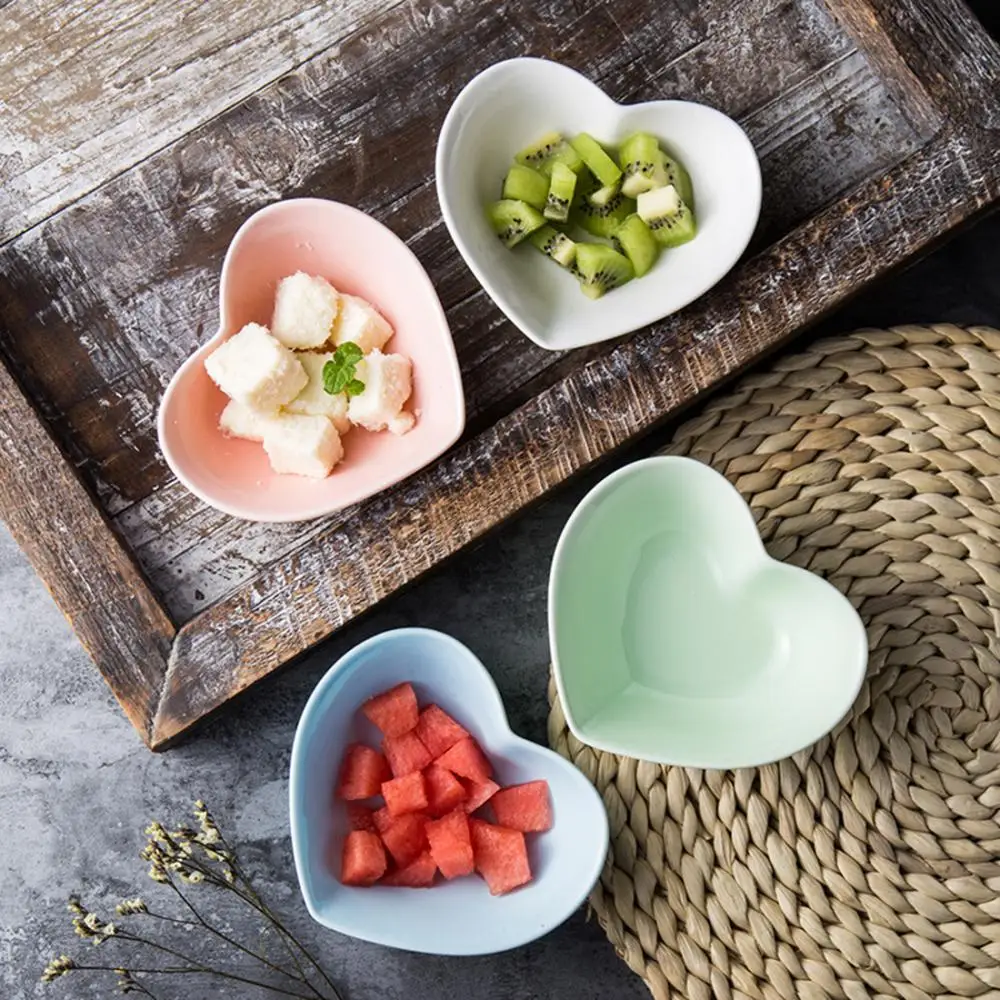 

Pink Love Heart Shape Ceramics Creative Bowl Durable For Fruit Salad Dish Sugar Snack Plate