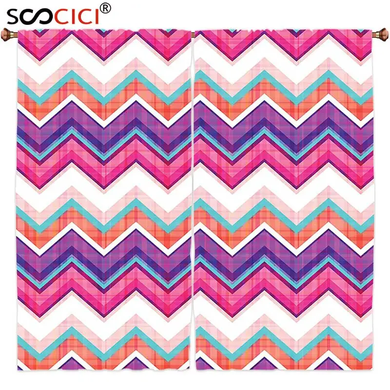 Window Curtains Treatments 2 Panels Chevron Decor Large Chevron