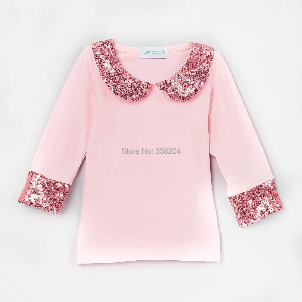 Блестящая рубашка с воротником «Питер Пэн» для маленьких девочек; цвет розовый, золотой