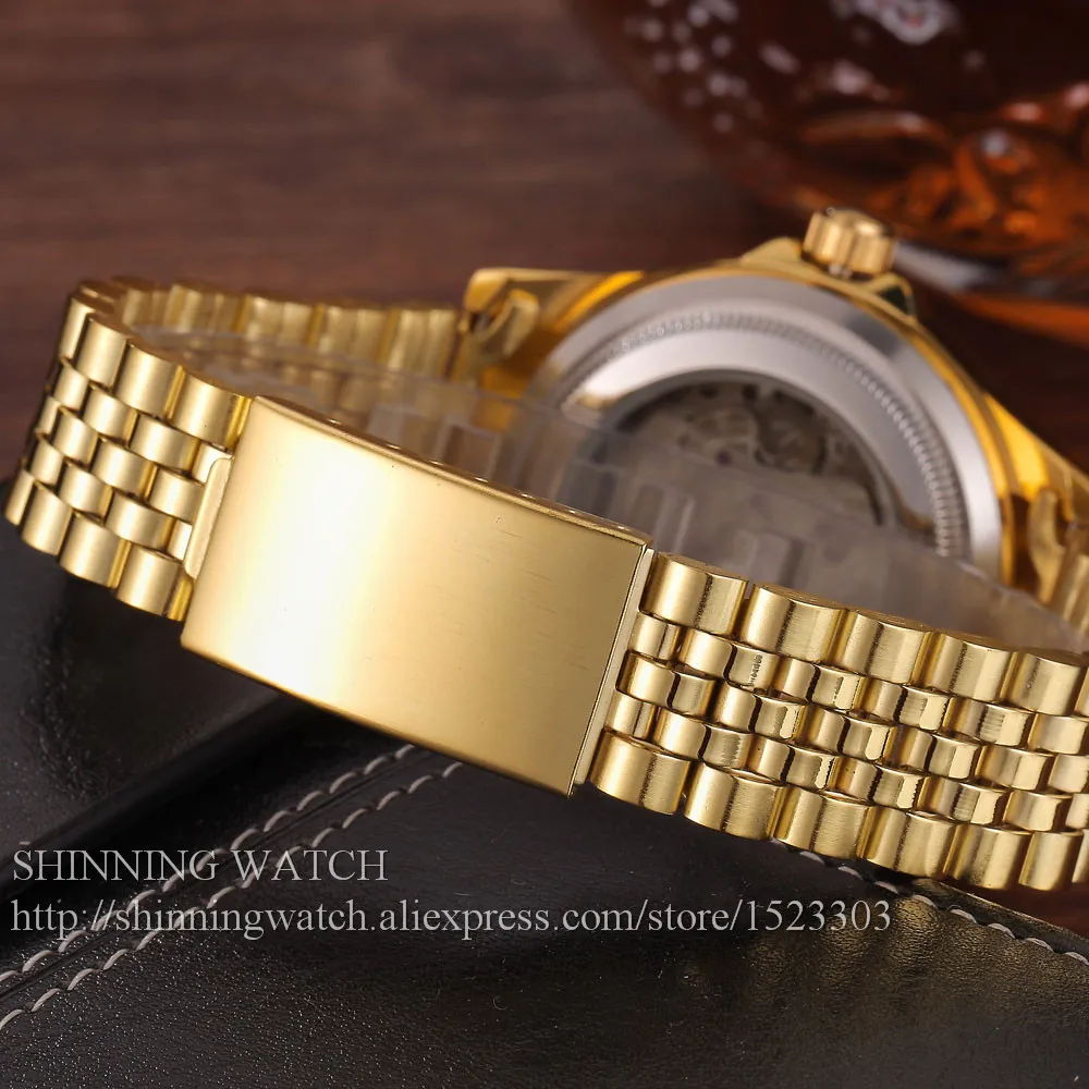 Luxury Gold Fashion Mens Watches Casual Crystal Dial Date Automatic Mechanical Stainless Steel Sport Wrist Watches for men Gifts