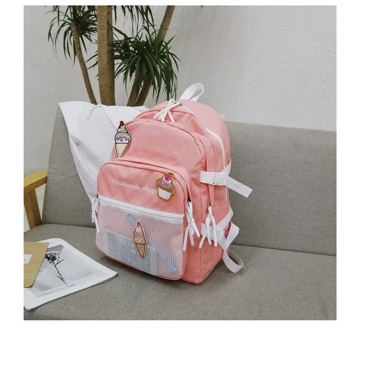 Ulzzang корейский стиль Школьный рюкзак Милая женская сумка колледж Мороженое Мягкий Рюкзак Милый студенческий путешествия Холщовая Сумка На Молнии