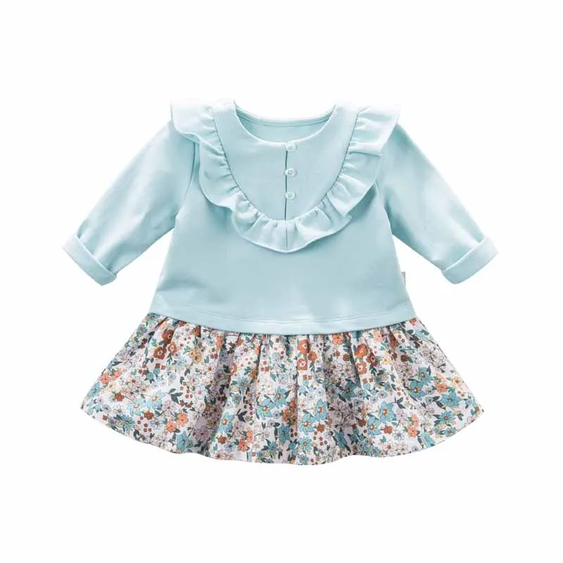 DBA7983 dave bella/осеннее модное платье с цветочным рисунком для маленьких девочек детское праздничное платье на день рождения одежда для малышей - Цвет: Синий