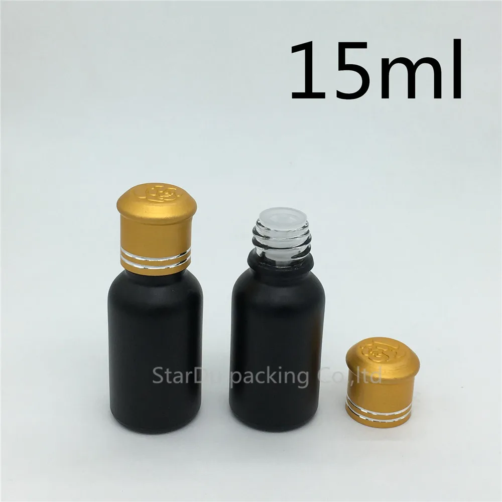 240pcs 15ML Black Frosted Glass Bottle 15ml Vials Essential Oil With Gold Cover Perfume Bottles | Красота и здоровье