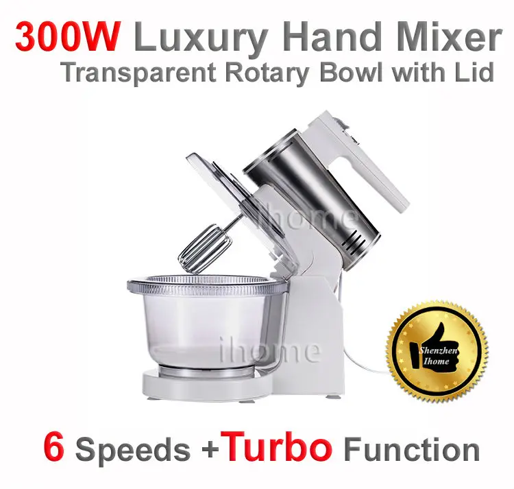 

Quality Stainless Steel Hand Cake Mixer Whisk Egg Beater Cake Baking and Paste Dough Kneading Hooks 6 Speeds Low Noise 220V 300W