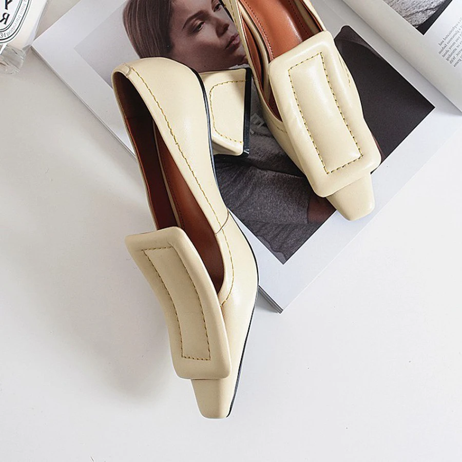 Stylesowner/ г.; весенние туфли на высоком массивном каблуке; женская обувь из натуральной кожи с большой пряжкой; модные лаконичные женские туфли-лодочки без застежки с квадратным носком