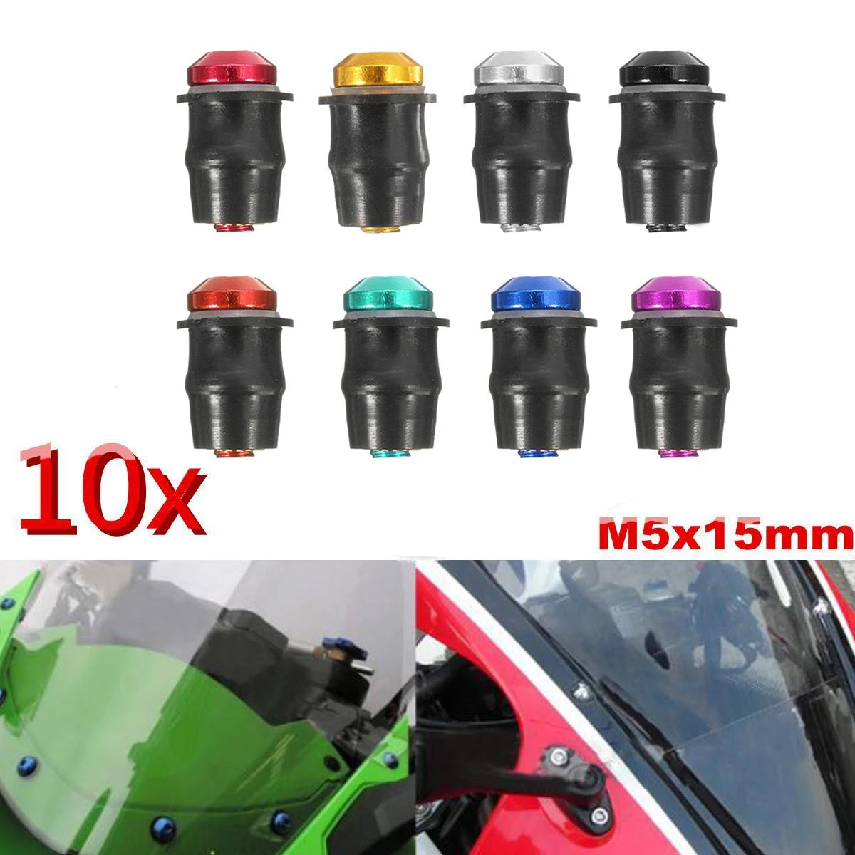 10pcs /Set M5x15mm Aluminum Motorcycle Bicycle Fairing Screws Bolts Fastener Kit Body Mount for Honda, Suzuki, Yamaha,