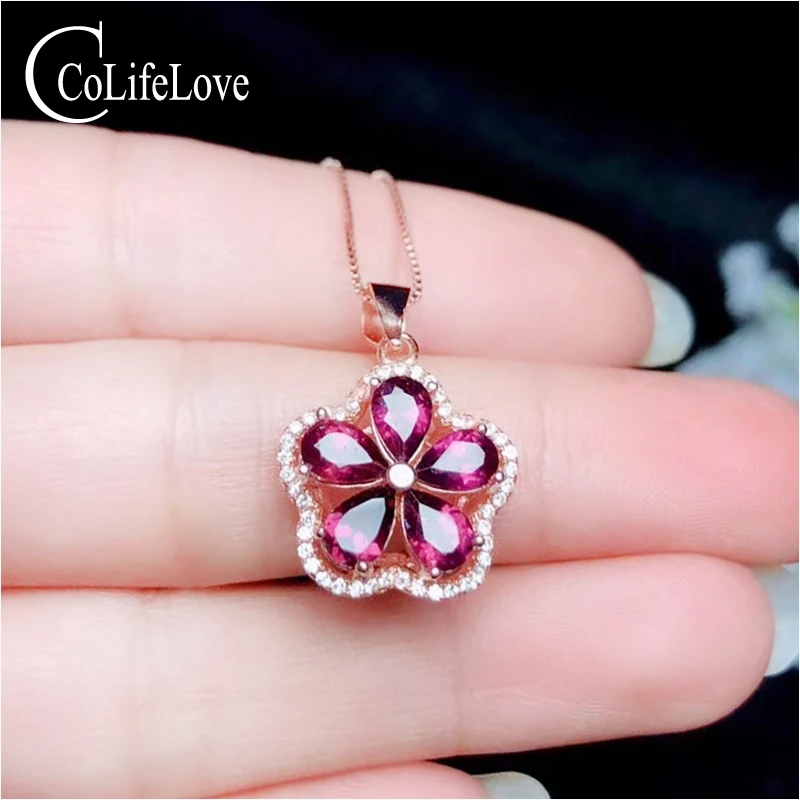 Baratos CoLife joyas de plata 925 colgante de granate 5 piezas naturales Pyrope de plata granate colgante de plata esterlina sólida de Pyrope de la joyería