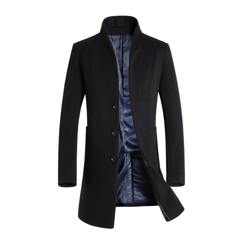 FOJAGANTO, мужское зимнее шерстяное пальто, новое однотонное приталенное теплое плотное шерстяное пальто, шерстяное бушлат, мужской Тренч, пальто - Цвет: Navy