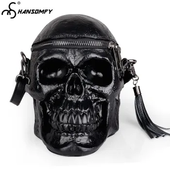 

Unisex Creative models female personality funny skull black Women's men's custom shoulder crossbody silicone Messenger bag