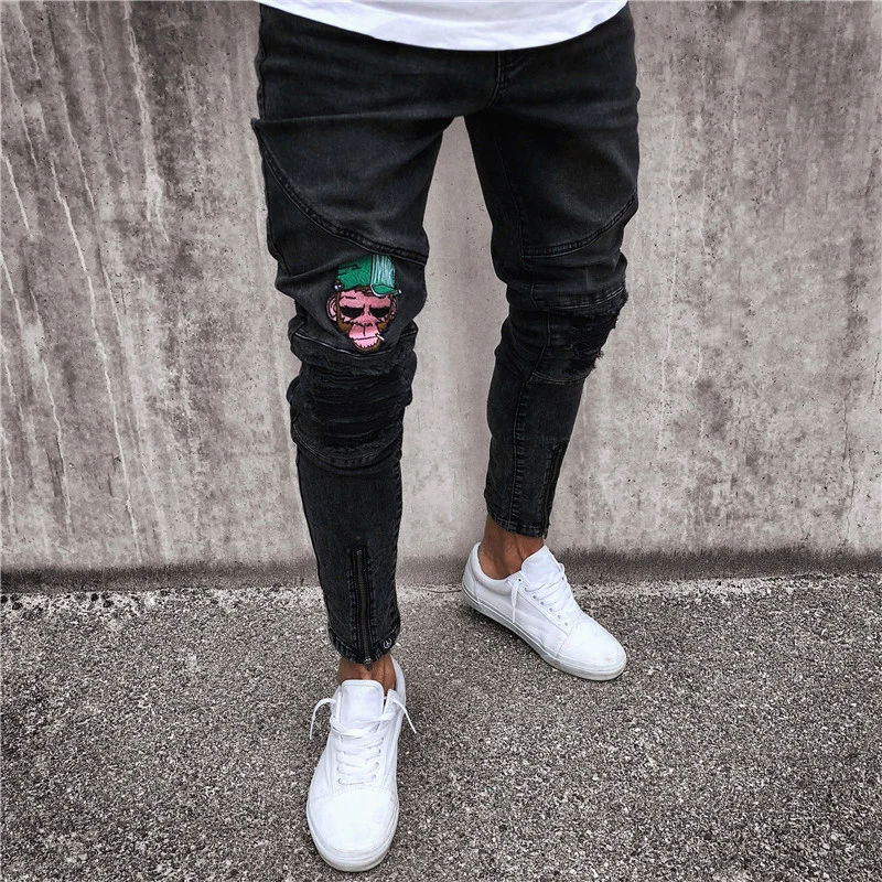 Хит, повседневные мужские обтягивающие джинсы в стиле хип-хоп с вышивкой, джинсы высокого качества