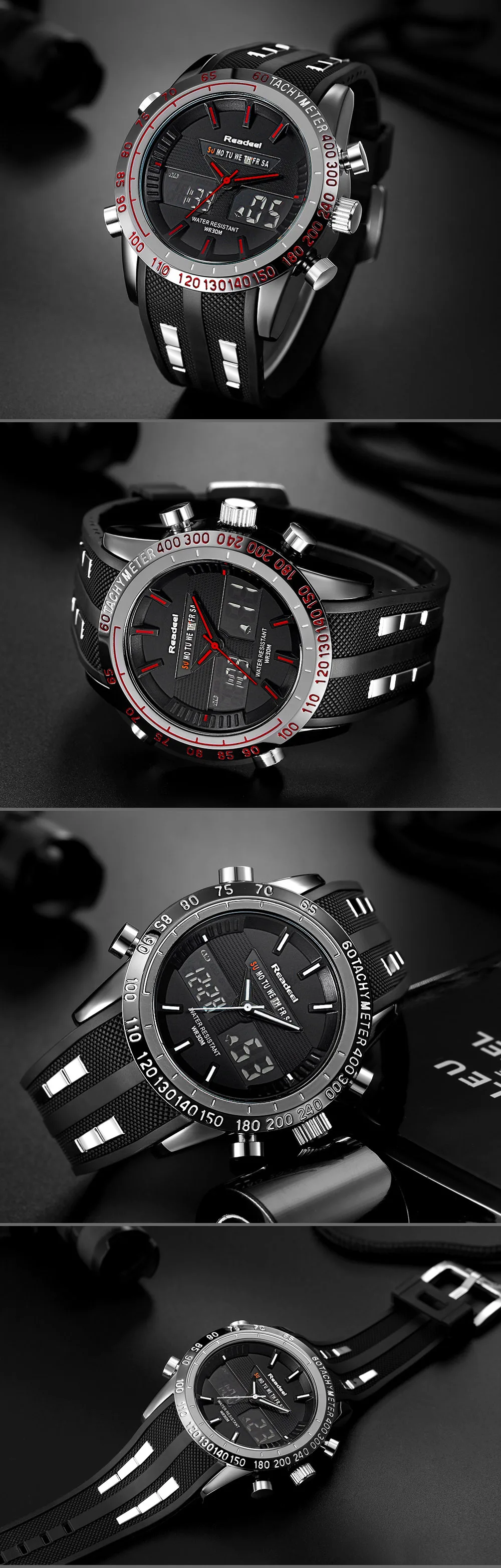 Readeel Men Sports Waterproof LED Digital Quartz Military Wrist Watch