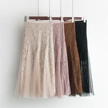 Новая весенняя женская сетчатая юбка, Женская плиссированная летняя юбка с высокой талией, винтажная посылка, юбка миди, кружевная юбка-Русалка WZ287